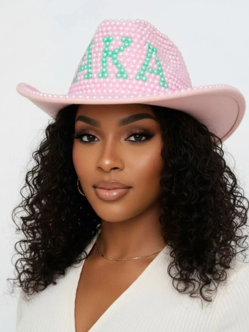 Glamorous Gaze: The AKA Pink & Green Pearl Fedora Hat